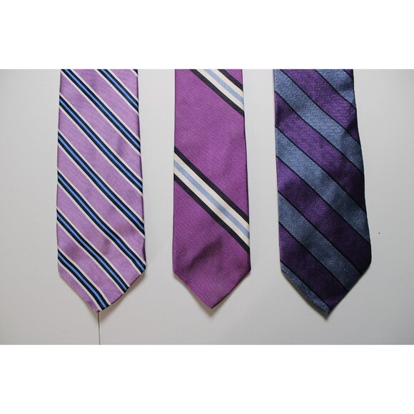 Lot of 3 Ties Brooks Brothers Silk & Blue Stripe Styles Purple Patterned Necktie - Picture 1 of 8